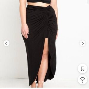 ELOQUII Shirred Midi Skirt With Slit